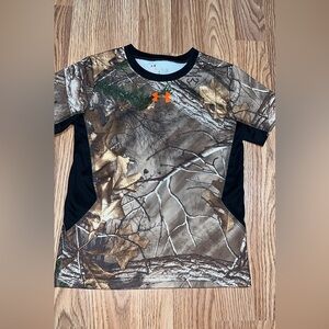 Under Armour Kids Woodland Camo T-Shirt - Brown, Black, and Orange
